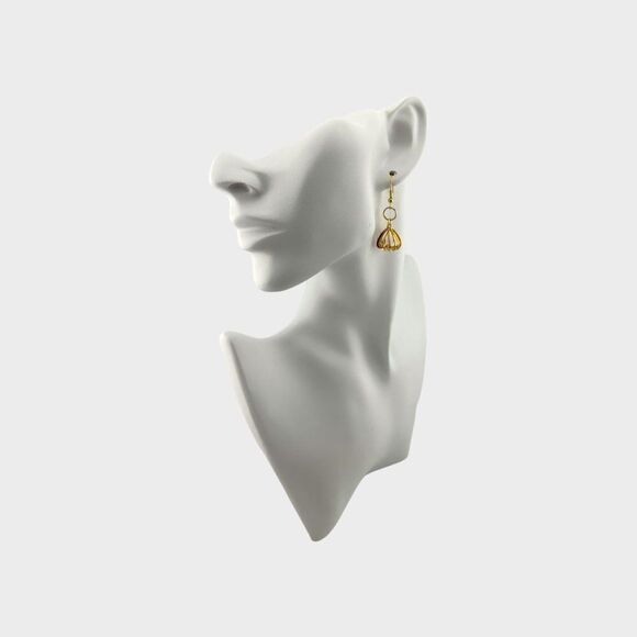 Gold Plated Basket Dangle Earrings Gold Plated Ear Wires - Picture 9 of 10